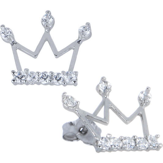 14k White Gold Cubic Zirconia Crown Stud Earrings