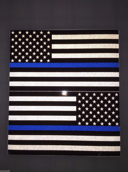 American Flag (Thin Blue Line): 5" 3M Reflective Decal Stickers (x2)