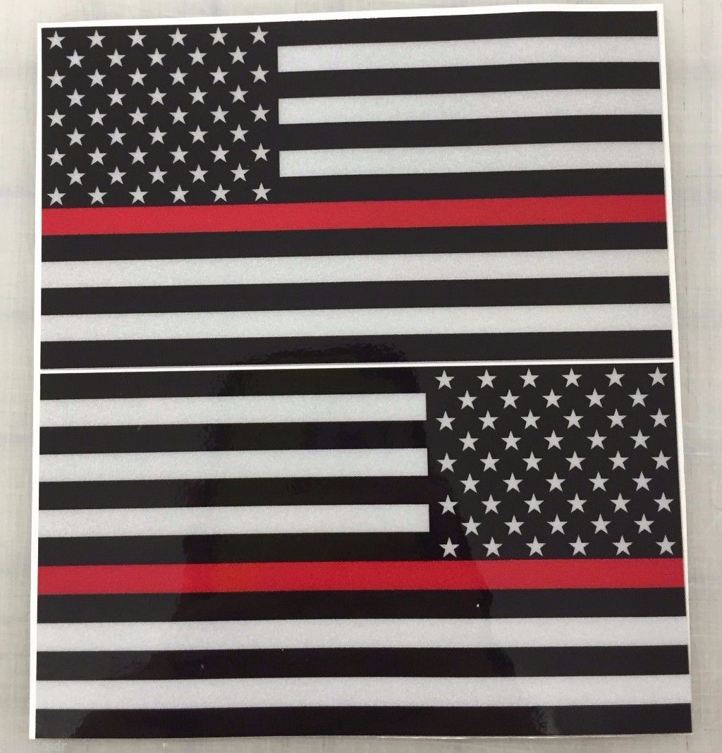 American Flag (Thin Red Line): 5" 3M Reflective Decal Stickers (x2)