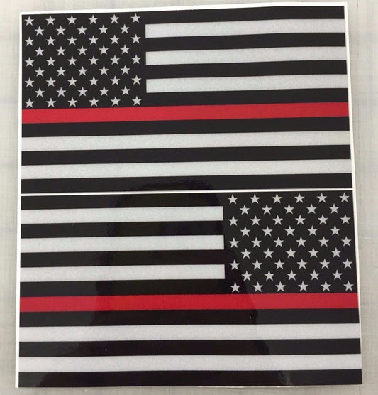 American Flag (Thin Red Line): 5" 3M Reflective Decal Stickers (x2)
