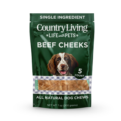 Country Living 4” x 4” Beef Cheek Chip Dog Treats – Chicken Flavor – 5 Count Bag – All-Natural, High-Protein, Long-Lasting Dog Chews