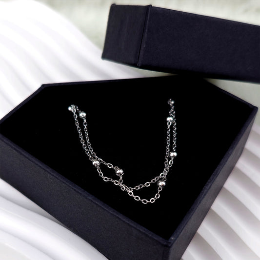 Stainless Steel Ball Station Necklace Satellite Chain Double Necklace