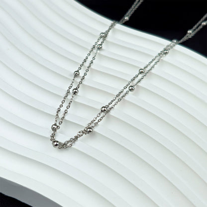 Stainless Steel Ball Station Necklace Satellite Chain Double Necklace