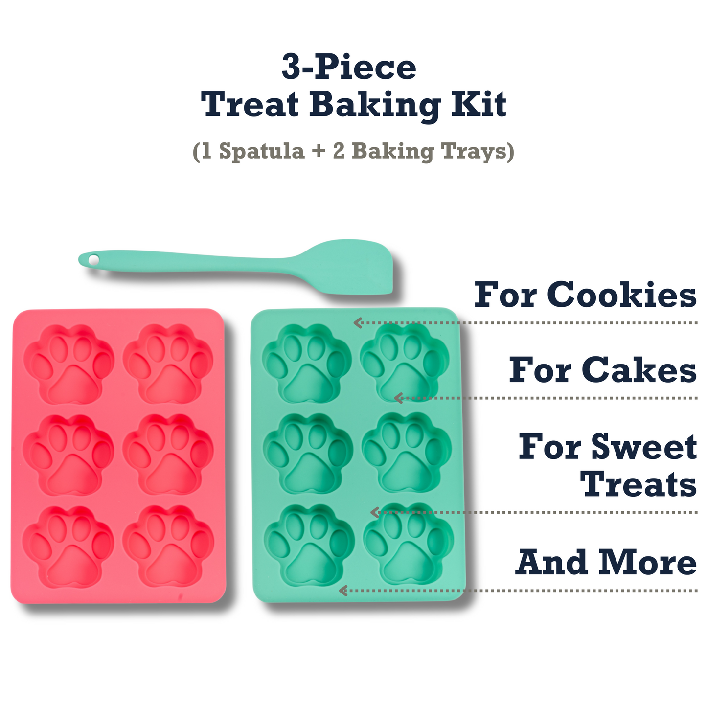 Country Living 3-Piece Silicone Baking Kit – Includes 2 Baking Trays (6-Cavity Paw Print Mold) & Spatula – for Homemade Dog Treats, Candy, Chocolate, and Ice Cubes