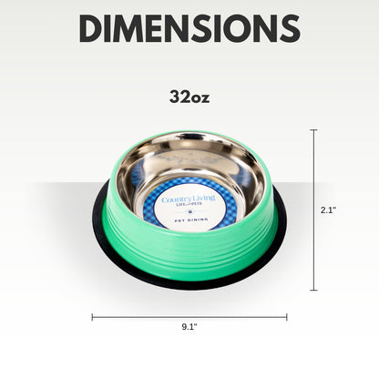 Country Living Set of 2 Ribbed Non-Slip Pet Bowls – Irish Green