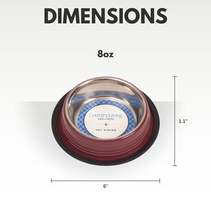 Country Living Set of 2 Ribbed Non-Slip Pet Bowls – Merlot Red