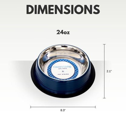 Country Living Set of 2 Ribbed Non-Slip Pet Bowls – Poseidon Blue