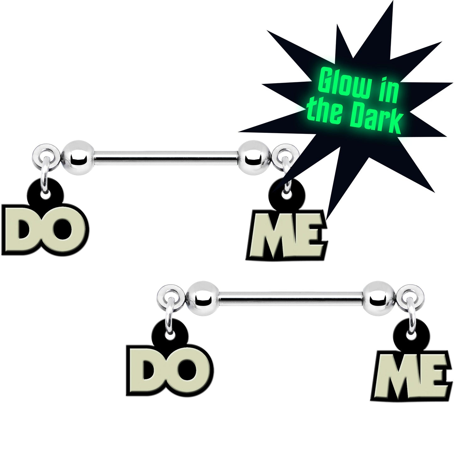 14G 5/8 Glow in the Dark Do Me Nipple Ring Set