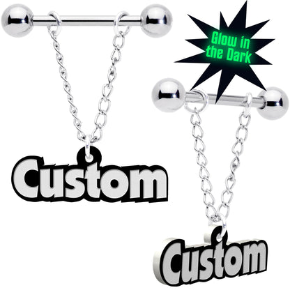 Custom Glow in the Dark Chain Personalized Name Dangle Nipple Ring Set