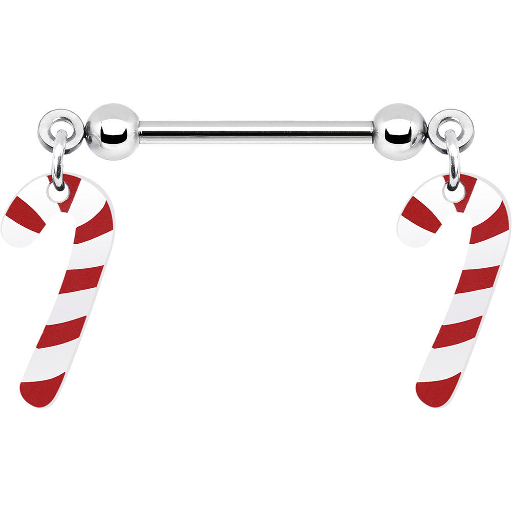 Holiday Candy Cane Dangle Nipple Ring Set