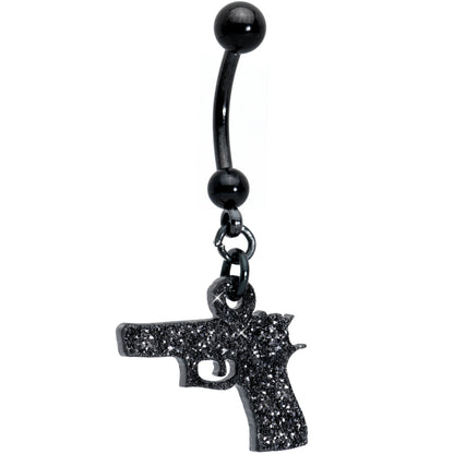 Jet Black Glitter Gun Dangle Belly Ring