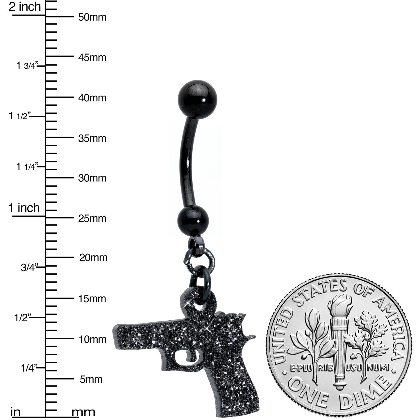 Jet Black Glitter Gun Dangle Belly Ring