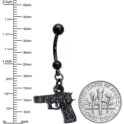 Jet Black Glitter Gun Dangle Belly Ring