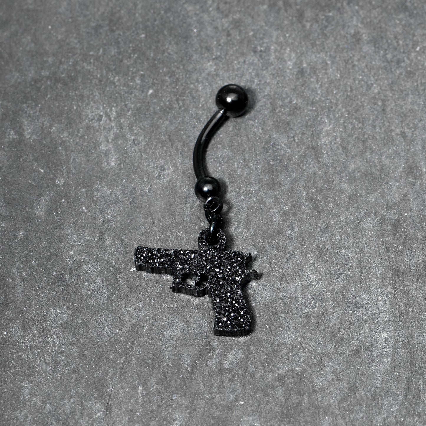 Jet Black Glitter Gun Dangle Belly Ring