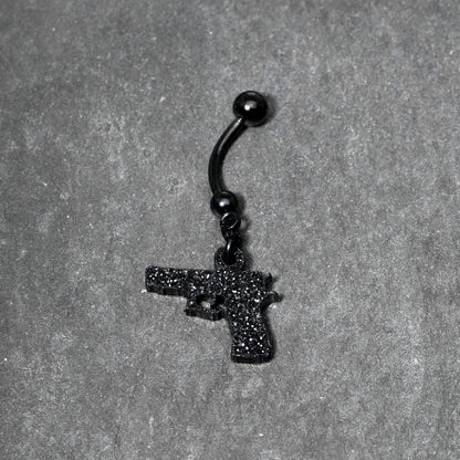 Jet Black Glitter Gun Dangle Belly Ring