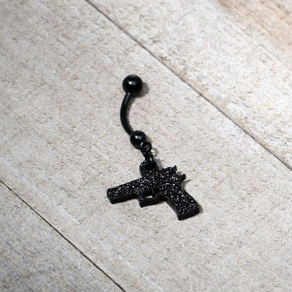 Jet Black Glitter Gun Dangle Belly Ring