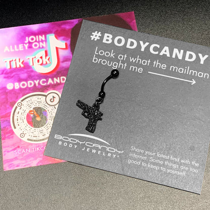 Jet Black Glitter Gun Dangle Belly Ring