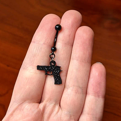 Jet Black Glitter Gun Dangle Belly Ring