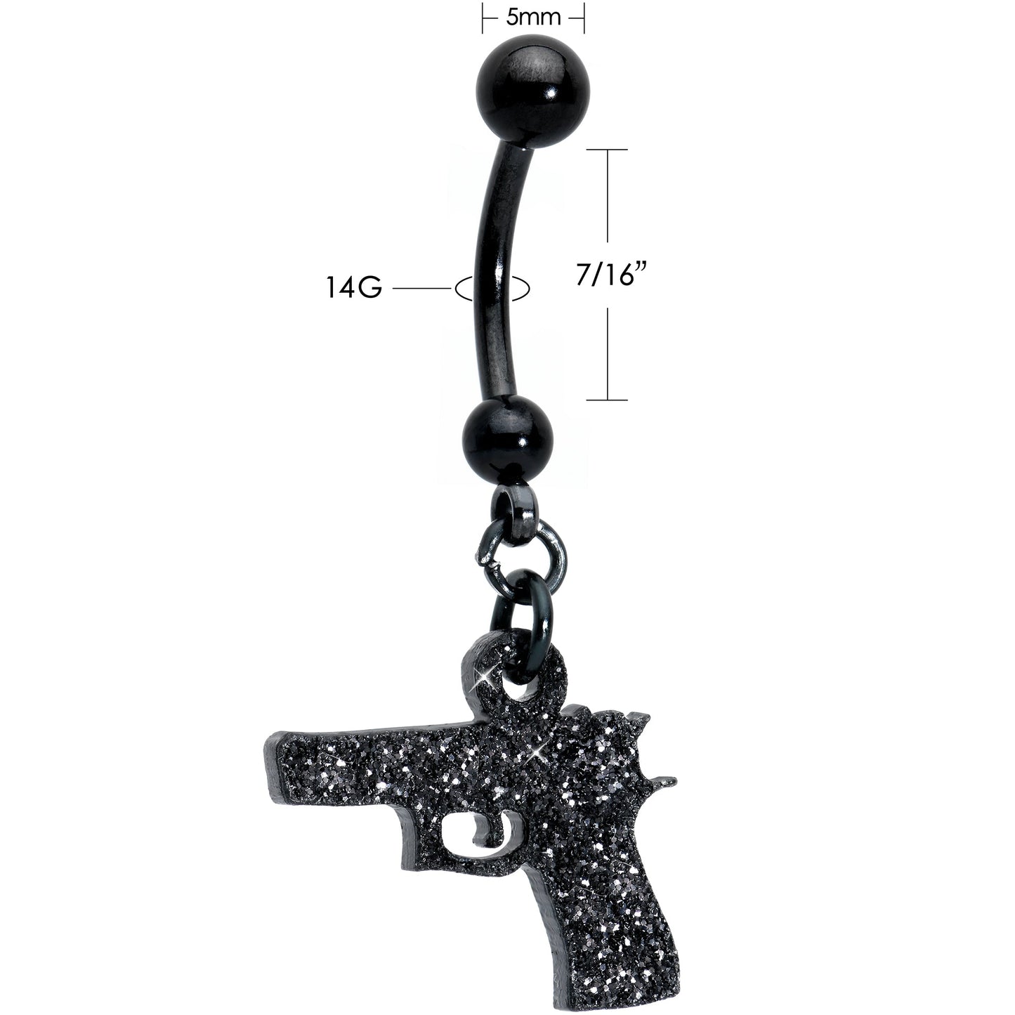 Jet Black Glitter Gun Dangle Belly Ring
