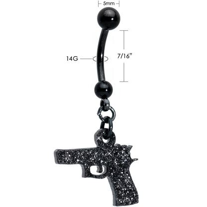 Jet Black Glitter Gun Dangle Belly Ring