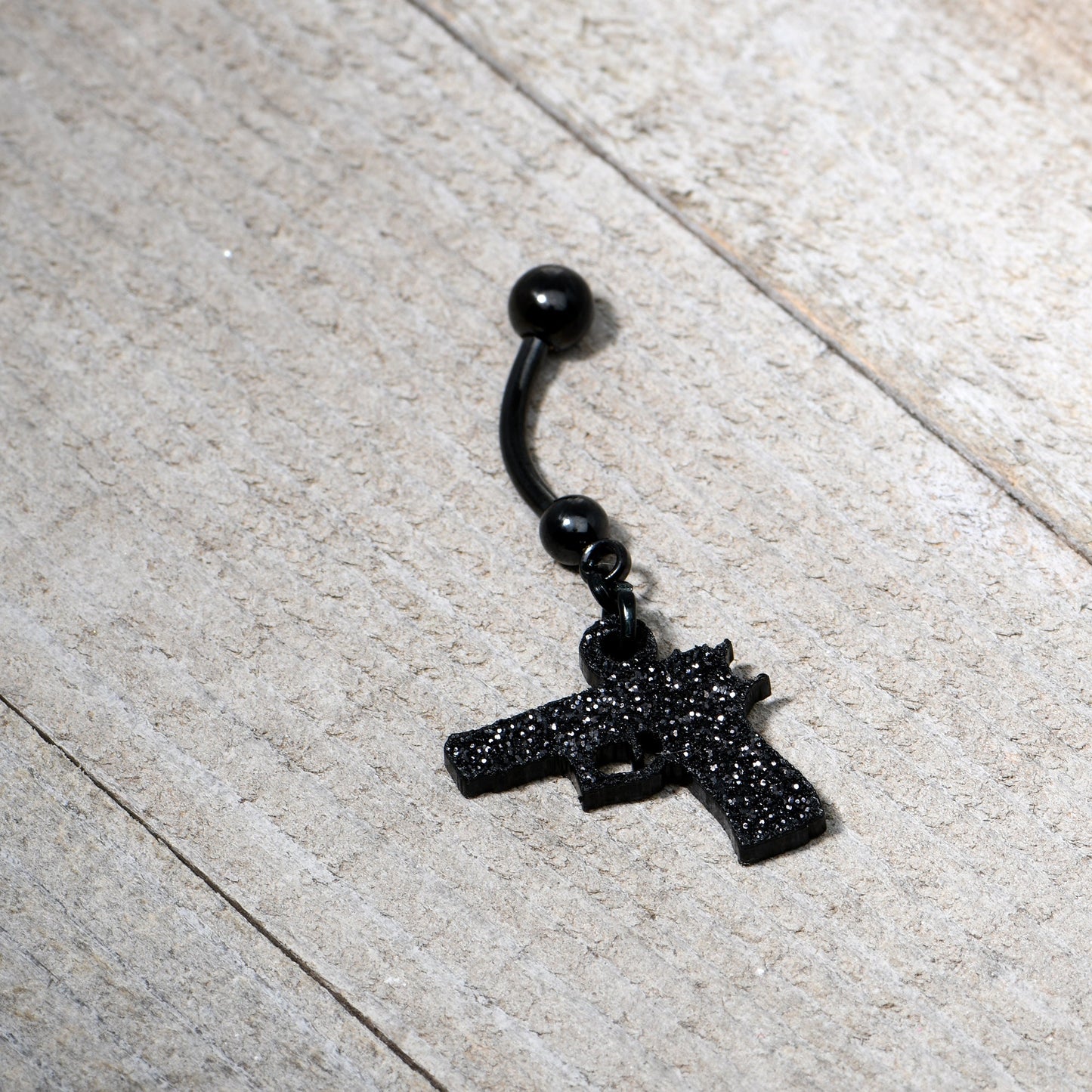 Jet Black Glitter Gun Dangle Belly Ring