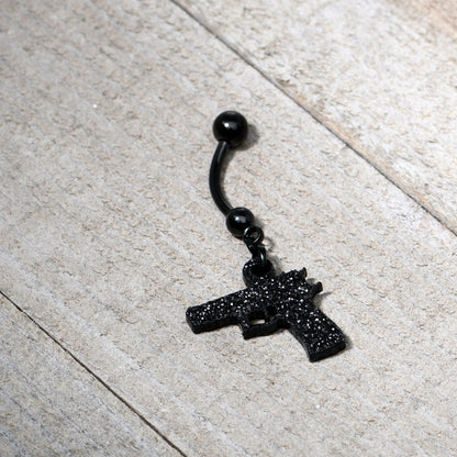 Jet Black Glitter Gun Dangle Belly Ring