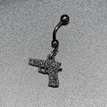 Jet Black Glitter Gun Dangle Belly Ring