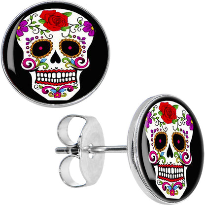 White Sugar Skull Stud Earrings
