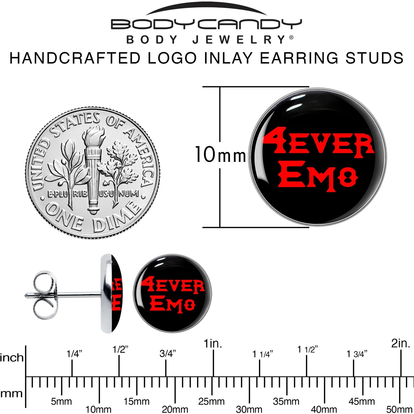 Black Red 4 Ever Emo Stud Earrings by Onyx O