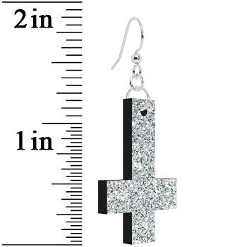 Diamond Dust Glitter Inverted Cross Dangle Earrings