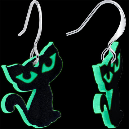 Black Cat Glow in the Dark Fishhook Dangle Earrings