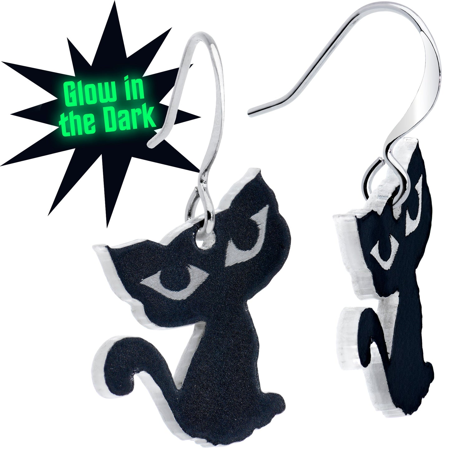 Black Cat Glow in the Dark Fishhook Dangle Earrings