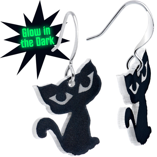 Black Cat Glow in the Dark Fishhook Dangle Earrings