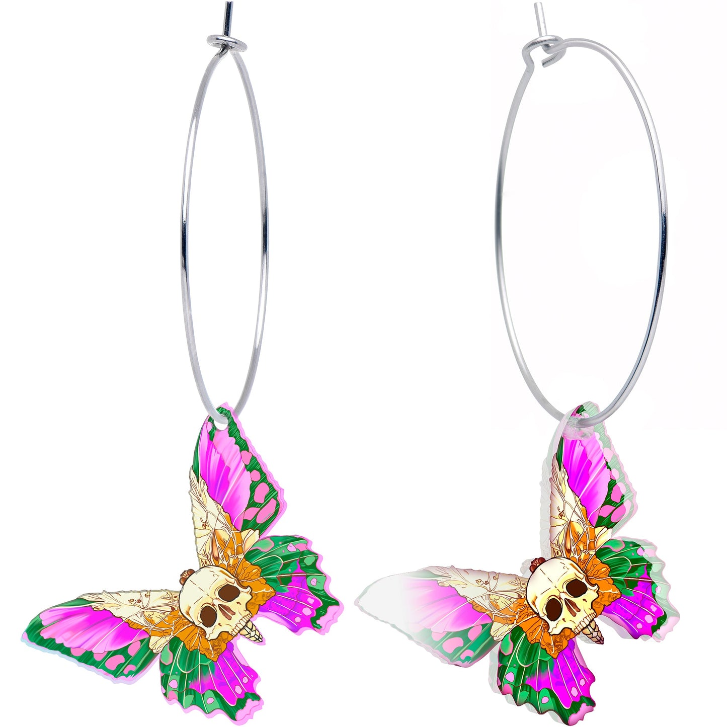 Butterfly Skull Hoop Earrings by Onyx O