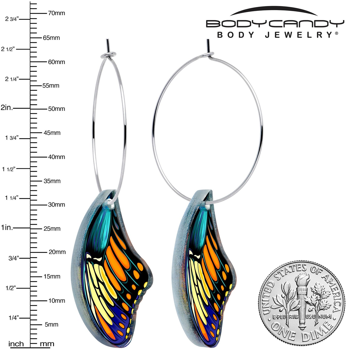 Butterfly Wing Hoop Earrings by Onyx O