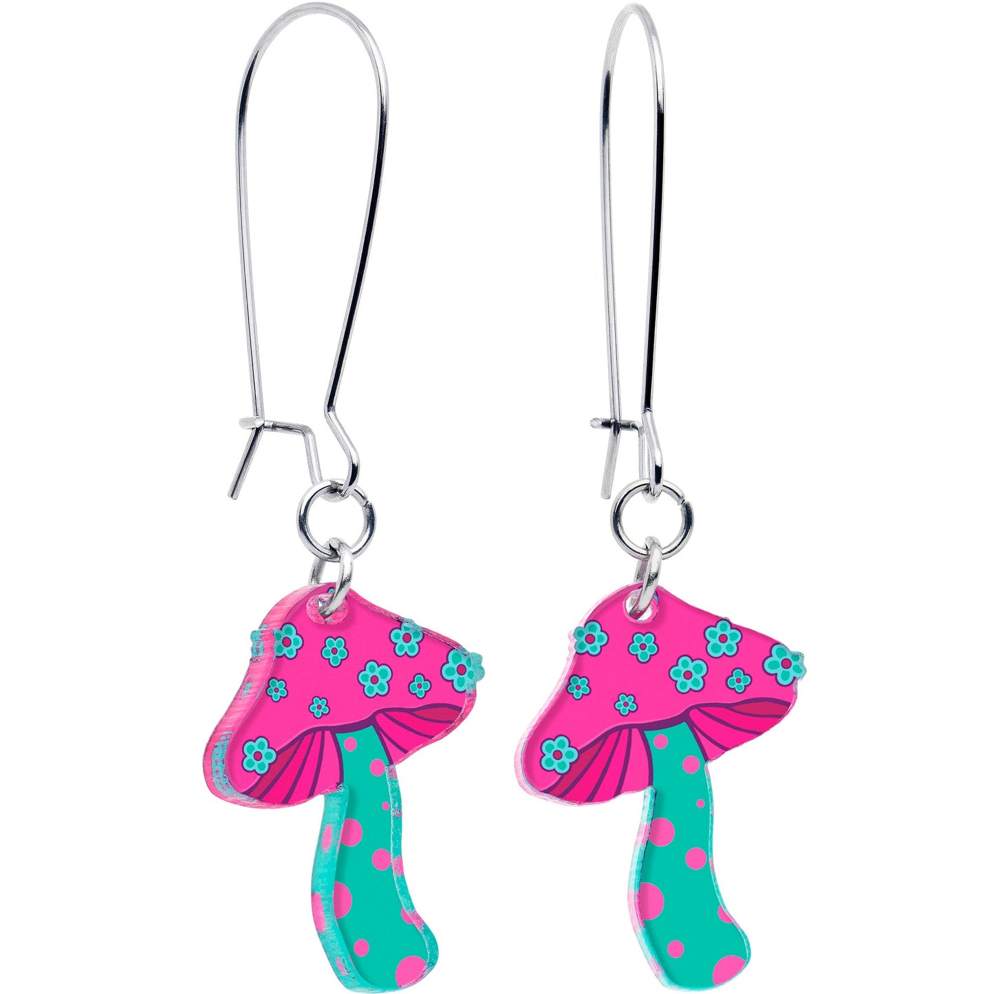 Funky Floral Mushroom Dangle Earrings by Onyx O