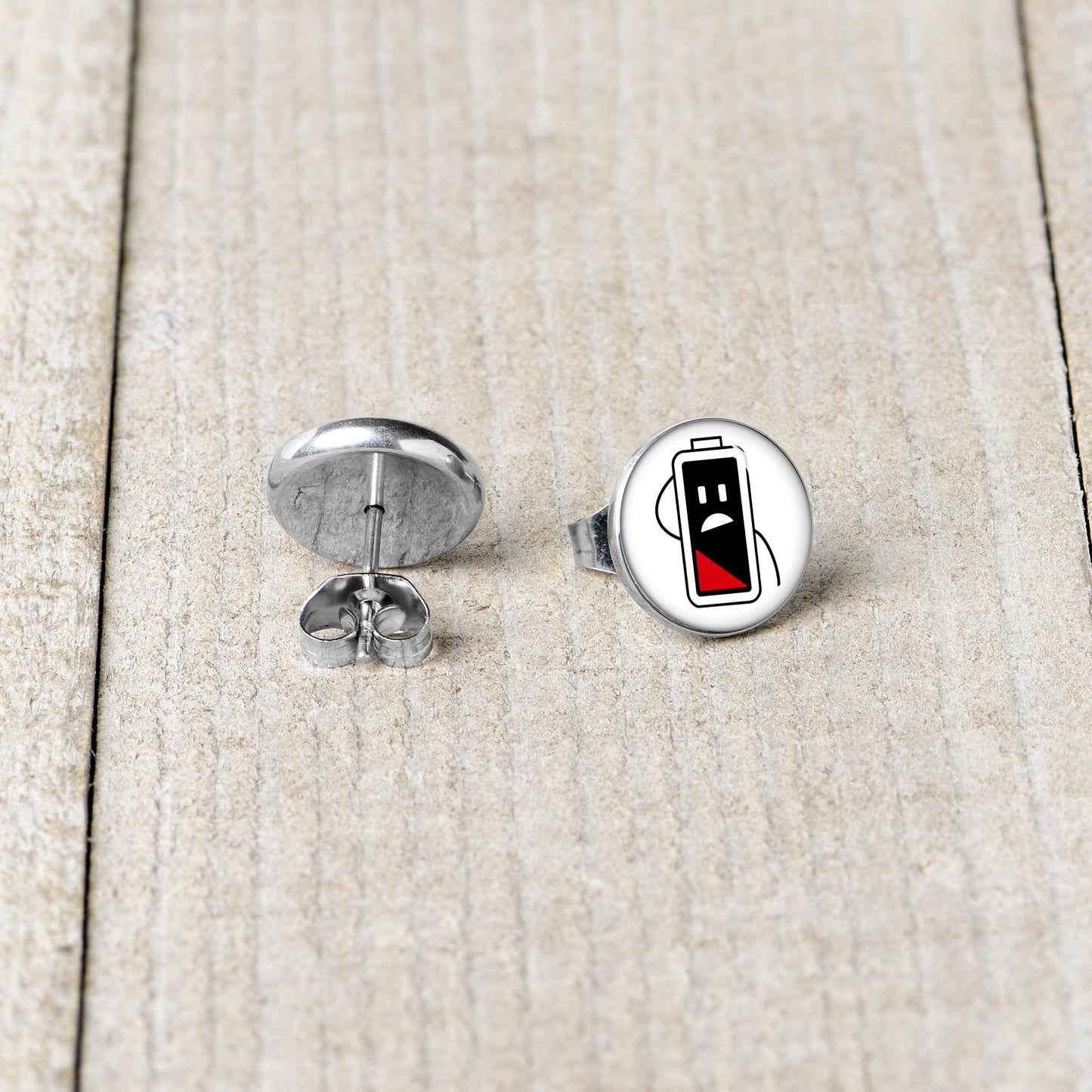 Battery Empty Stud Earrings by Onyx O