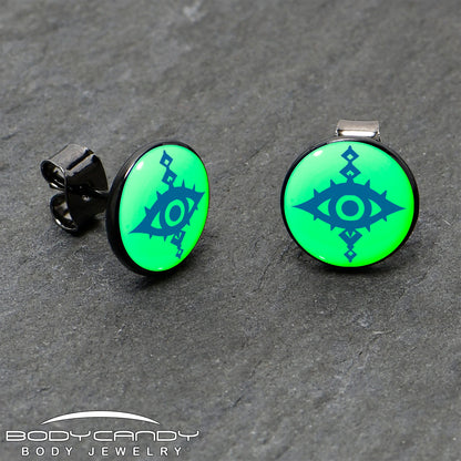 Black Anodized Evil Eye Glow in the Dark Stud Earrings by Onyx O