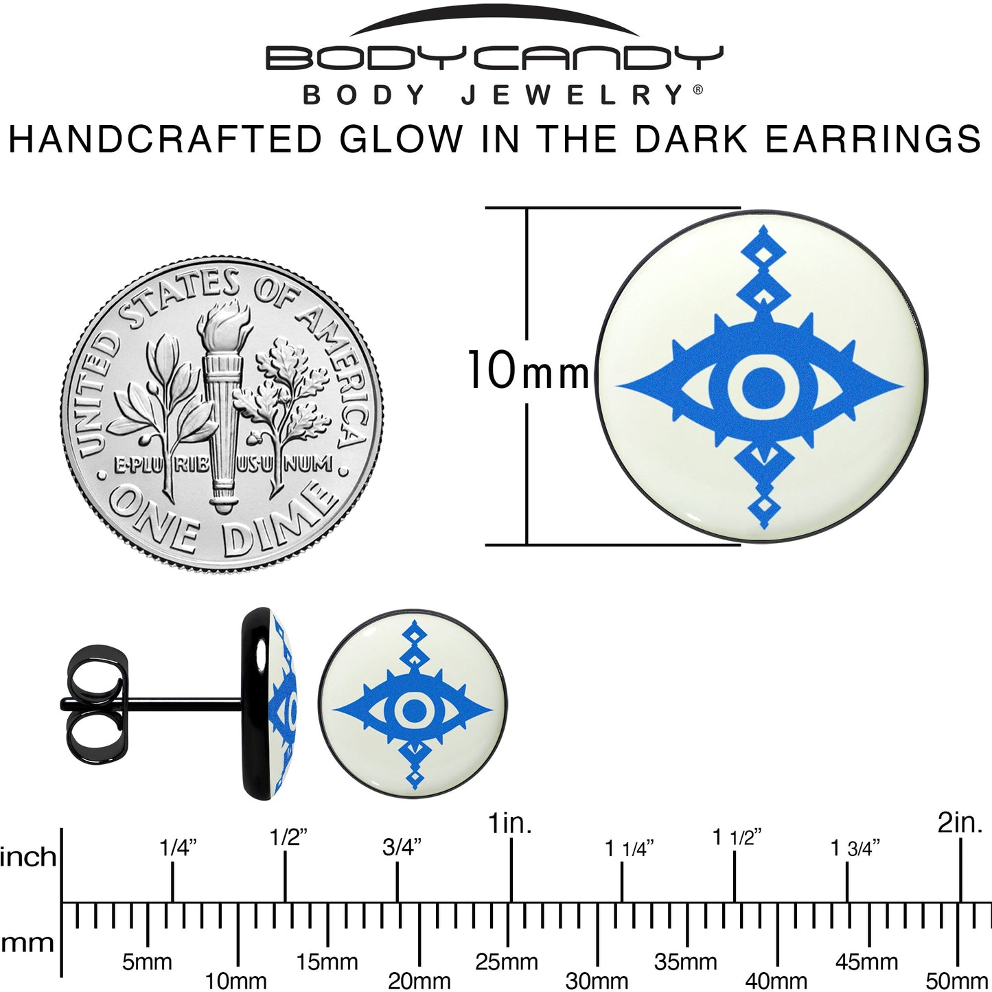 Black Anodized Evil Eye Glow in the Dark Stud Earrings by Onyx O