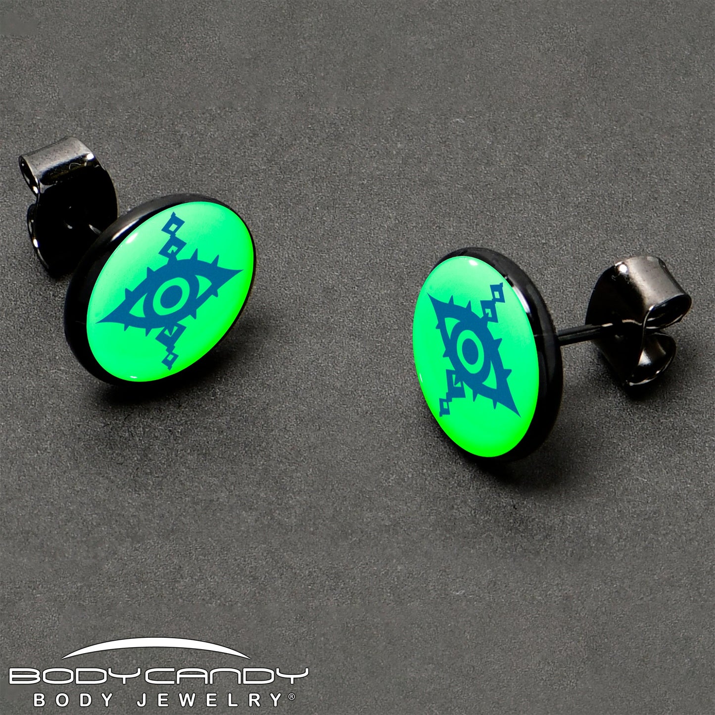 Black Anodized Evil Eye Glow in the Dark Stud Earrings by Onyx O