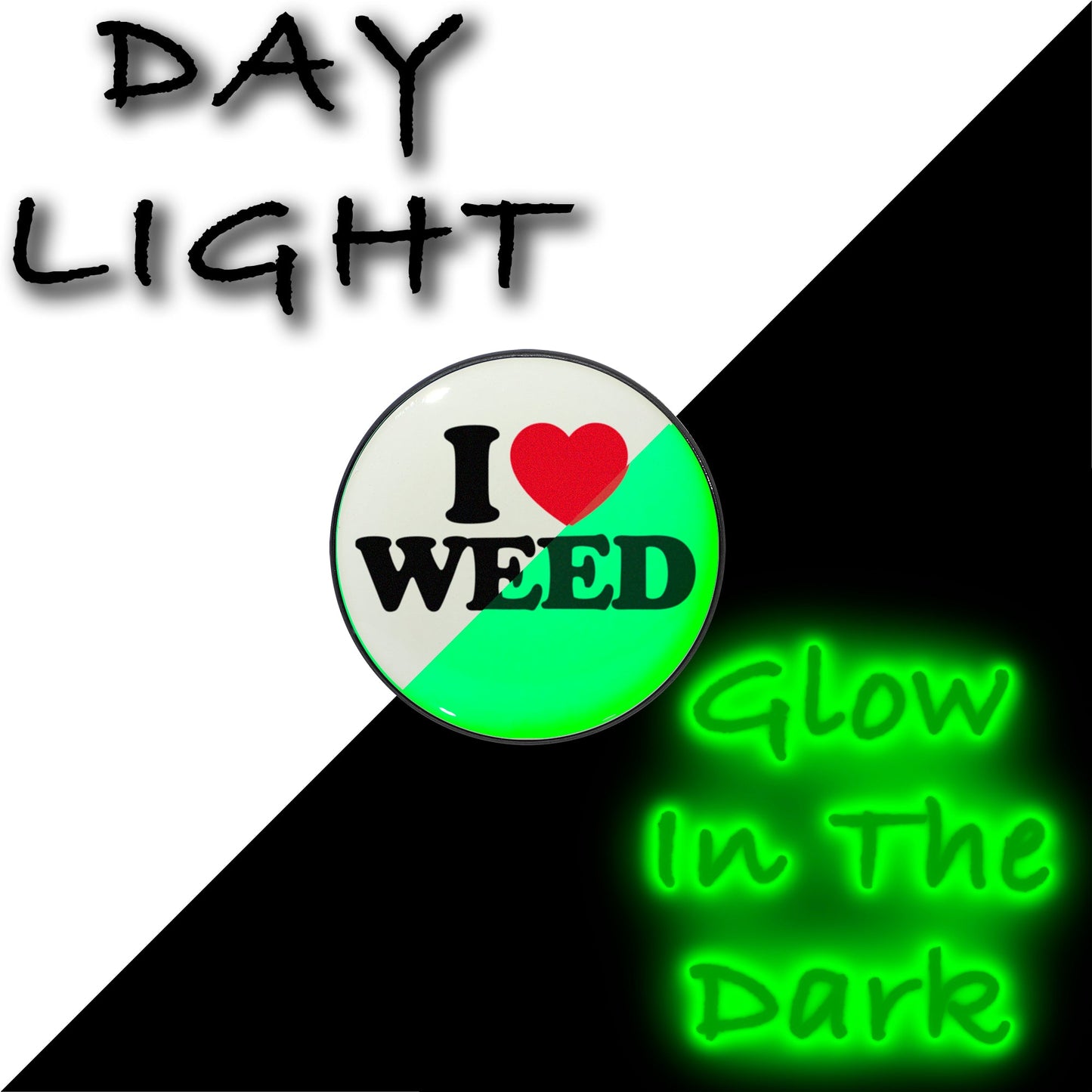 Black Anodized I Love Weed Glow in the Dark Stud Earrings by Onyx O