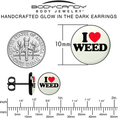 Black Anodized I Love Weed Glow in the Dark Stud Earrings by Onyx O