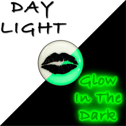 Black Anodized Steel Lipstick Kiss Mark Glow in the Dark Stud Earrings by Onyx O