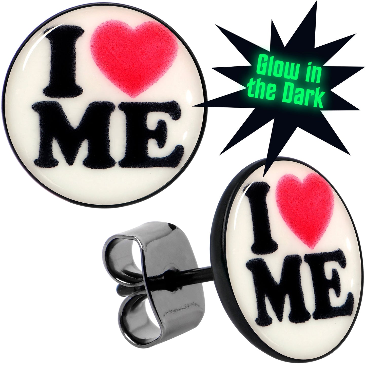 Black Anodized Steel Glow in the Dark Stud Earrings by Onyx O