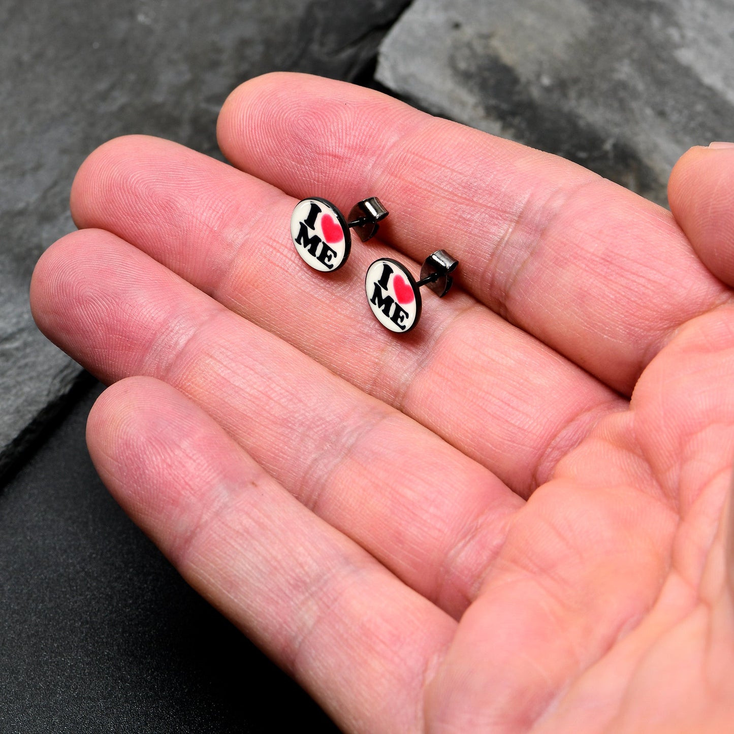 Black Anodized Steel Glow in the Dark Stud Earrings by Onyx O