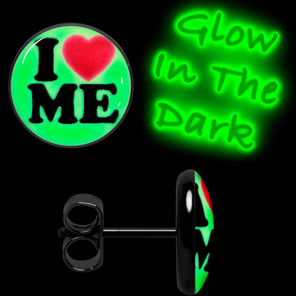 Black Anodized Steel Glow in the Dark Stud Earrings by Onyx O