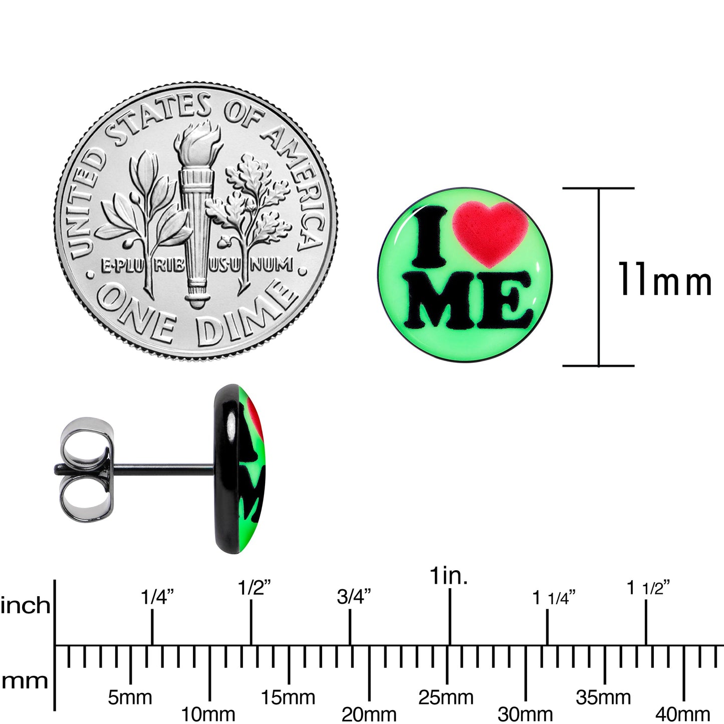 Black Anodized Steel Glow in the Dark Stud Earrings by Onyx O