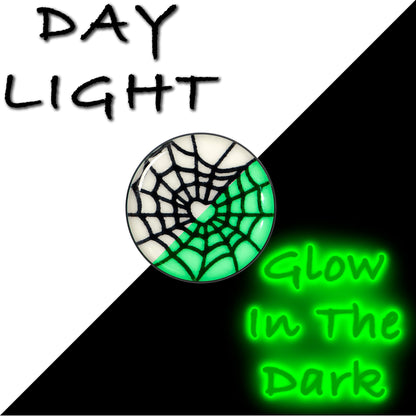 Black Anodized Steel Heart Spider Web Glow in the Dark Stud Earrings by Onyx O