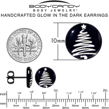 Black Anodized Glow in the Dark Holiday Christmas Tree Stud Earrings by Onyx O