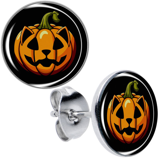 Orange Pumpkin Cat Jack-O-Lantern Stud Earrings by Onyx O